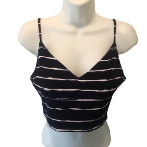 RED VTG Y2K Saks Fifth Avenue Navy White Crop Top Sz. L Exposed Back Zipper